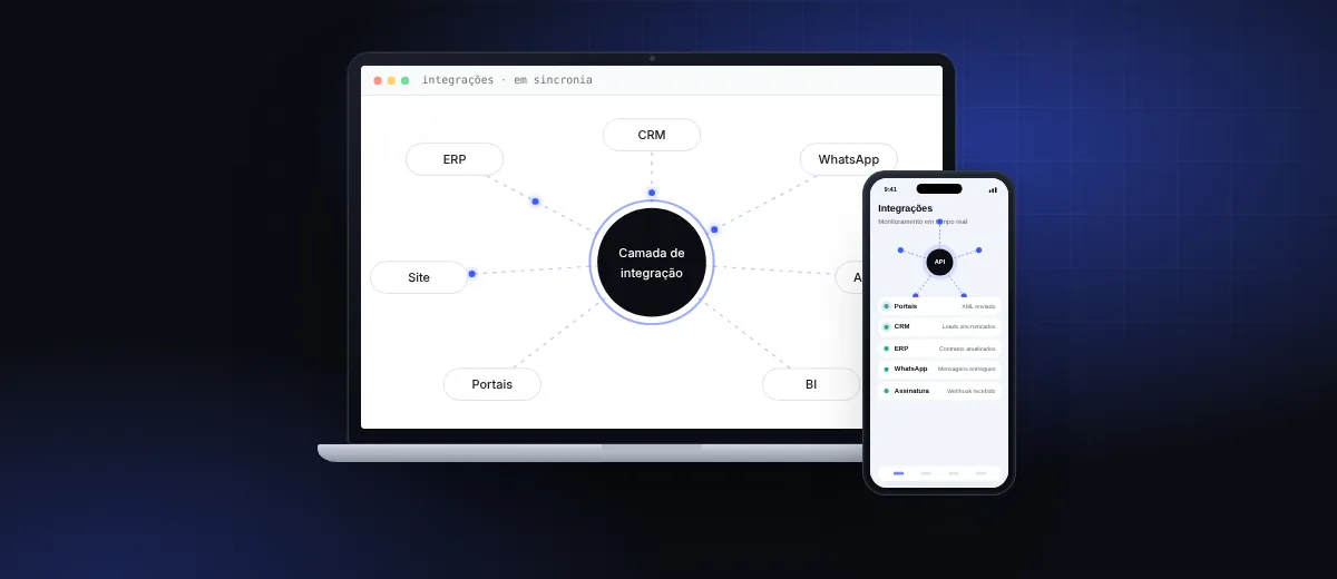 Ilustração de telas: Integrações, APIs e Automação Imobiliária