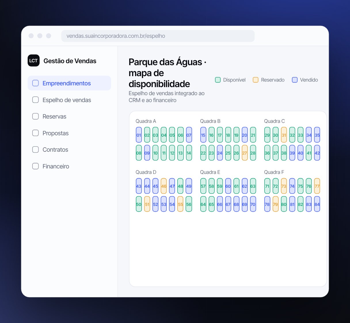 Interface do projeto Plataforma de Gestão de Empreendimentos