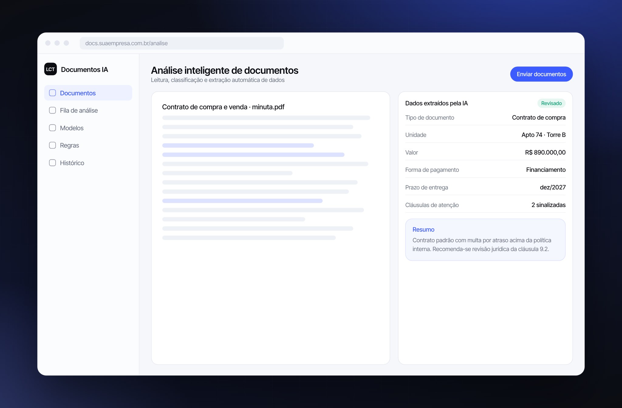 Interface do projeto Processamento Inteligente de Documentos